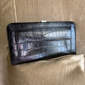 Neiman Marcus Croc Embossed Frame Wallet / Card Case Clutch